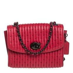 Pre Owned Coach Red Quilted Leather Studded Parker 18 Shoulder Bag