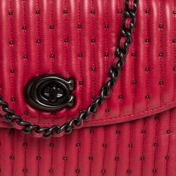 Pre Owned Coach Red Quilted Leather Studded Parker 18 Shoulder Bag