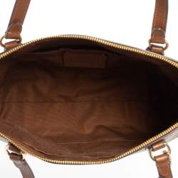 Pre Owned Coach Beige/Brown Signature Coated Canvas and Leather Top Zip Tote