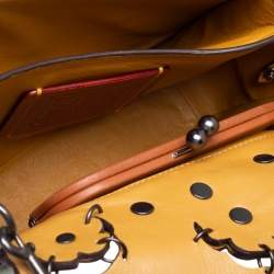 Pre Owned Coach Teal Green Tea Rose Applique Leather Dinky Chain Shoulder Bag