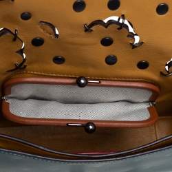 Pre Owned Coach Teal Green Tea Rose Applique Leather Dinky Chain Shoulder Bag