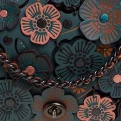 Pre Owned Coach Teal Green Tea Rose Applique Leather Dinky Chain Shoulder Bag