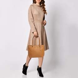 Pre Owned Coach Tan Leather Bay Top Zip Tote