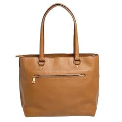 Pre Owned Coach Tan Leather Bay Top Zip Tote