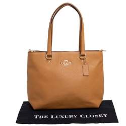Pre Owned Coach Tan Leather Bay Top Zip Tote