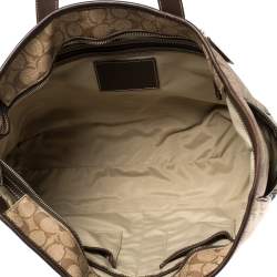 Pre Owned Coach Brown/Beige Signature Coated Canvas and Leather Tote