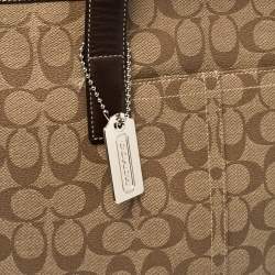 Pre Owned Coach Brown/Beige Signature Coated Canvas and Leather Tote