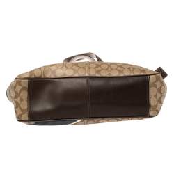 Pre Owned Coach Brown/Beige Signature Coated Canvas and Leather Tote