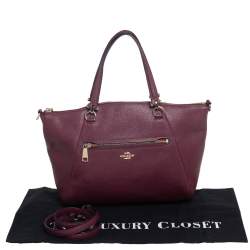 Pre Owned Coach Burgundy Pebble Leather Prairie Satchel