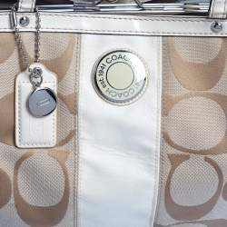 Coach Beige Signature Canvas and Patent Leather Kisslock Framed Carryall Tote