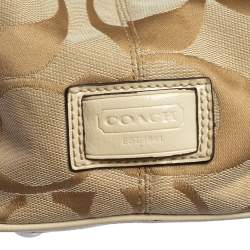 Coach Beige Signature Canvas and Patent Leather Kisslock Framed Carryall Tote