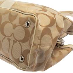 Coach Beige Signature Canvas and Patent Leather Kisslock Framed Carryall Tote