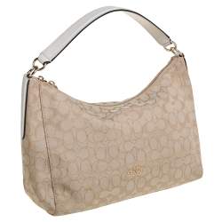 Coach Beige Signature Canvas and Leather East West Celeste Hobo
