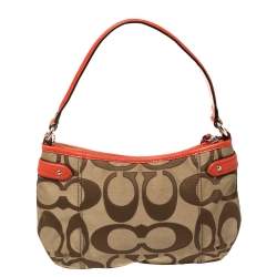 Pre Owned Coach Beige/Orange Signature Canvas and Leather Daisy Hobo