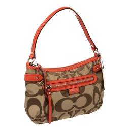 Pre Owned Coach Beige/Orange Signature Canvas and Leather Daisy Hobo