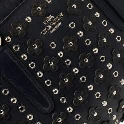 Pre Owned Coach Blue Leather Eyelet Floral Details Top Handle Bag