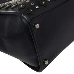 Pre Owned Coach Blue Leather Eyelet Floral Details Top Handle Bag