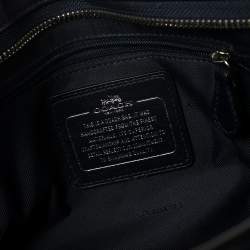 Pre Owned Coach Blue Leather Eyelet Floral Details Top Handle Bag