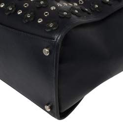 Pre Owned Coach Blue Leather Eyelet Floral Details Top Handle Bag