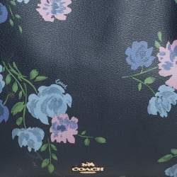 Pre Owned Coach Blue Floral Print Leather Elle Hobo