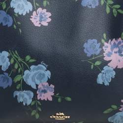 Pre Owned Coach Blue Floral Print Leather Elle Hobo