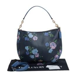 Pre Owned Coach Blue Floral Print Leather Elle Hobo