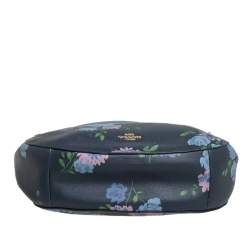 Pre Owned Coach Blue Floral Print Leather Elle Hobo