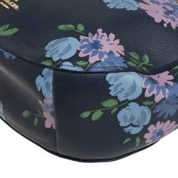 Pre Owned Coach Blue Floral Print Leather Elle Hobo