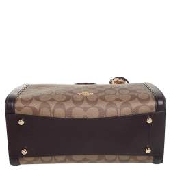 Pre Owned Coach Beige/Burgundy Signature Coated and Leather Zoe Carryall Tote