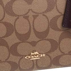 Pre Owned Coach Beige/Burgundy Signature Coated and Leather Zoe Carryall Tote