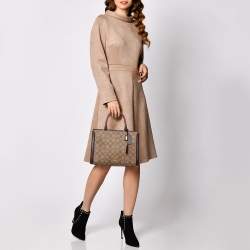 Pre Owned Coach Beige/Burgundy Signature Coated and Leather Zoe Carryall Tote