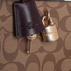 Pre Owned Coach Beige/Burgundy Signature Coated and Leather Zoe Carryall Tote