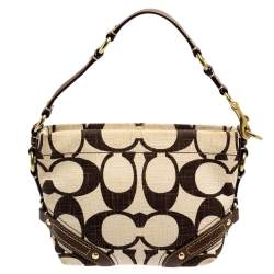 Pre Owned Coach Beige/Brown Signature Canvas and Leather Hobo