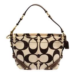 Pre Owned Coach Beige/Brown Signature Canvas and Leather Hobo