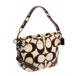Pre Owned Coach Beige/Brown Signature Canvas and Leather Hobo