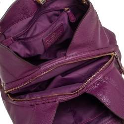 Pre Owned Coach Purple Leather Edie Turnlock Shoulder Bag     