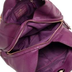Pre Owned Coach Purple Leather Edie Turnlock Shoulder Bag     