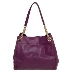 Pre Owned Coach Purple Leather Edie Turnlock Shoulder Bag     