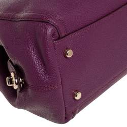 Pre Owned Coach Purple Leather Edie Turnlock Shoulder Bag     