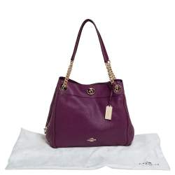 Pre Owned Coach Purple Leather Edie Turnlock Shoulder Bag     