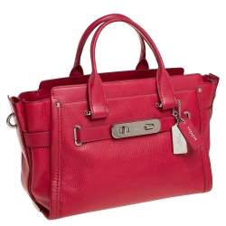 Pre Owned Coach Red Leather Swagger Carryall Tote