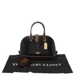مملوكة مسبقًا Coach Black/Dark Burgundy Signature Embossed Patent and Leather Mini Sierra Satchel