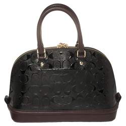 مملوكة مسبقًا Coach Black/Dark Burgundy Signature Embossed Patent and Leather Mini Sierra Satchel