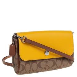 مملوكة مسبقًا Coach Brown Signature Coated Canvas and Leather Reversible Crossbody Bag