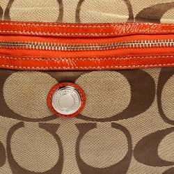 Coach Beige/Orange Signature Canvas and Patent Leather Front Pocket Hobo