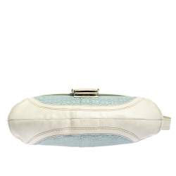 Pre Owned Coach White/Light Blue Signature Canvas and Leather Soho Baguette Bag