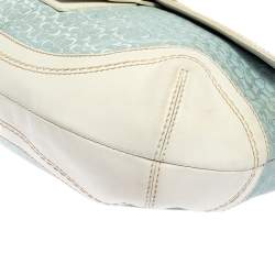 Pre Owned Coach White/Light Blue Signature Canvas and Leather Soho Baguette Bag
