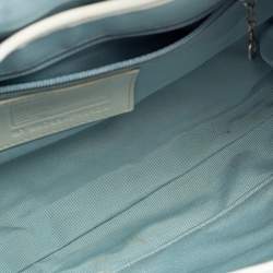 Pre Owned Coach White/Light Blue Signature Canvas and Leather Soho Baguette Bag
