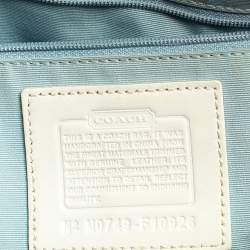 Pre Owned Coach White/Light Blue Signature Canvas and Leather Soho Baguette Bag