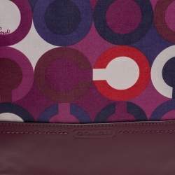 Pre Owned Coach Mulitcolor Op Art Scarf Print Satin and Leather Park Hobo